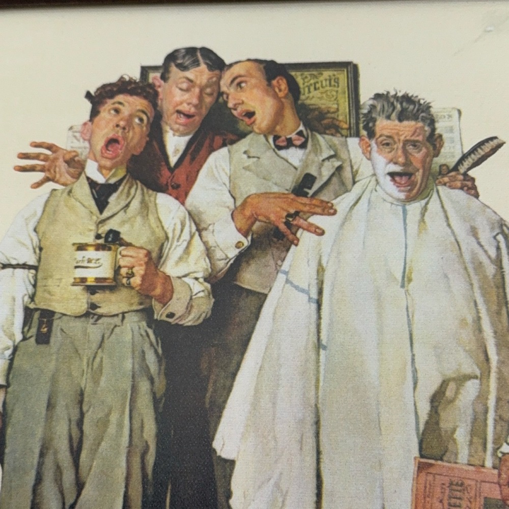 Norman Rockwell Barbershop Quartet Framed Matted Lithograph Print 1936